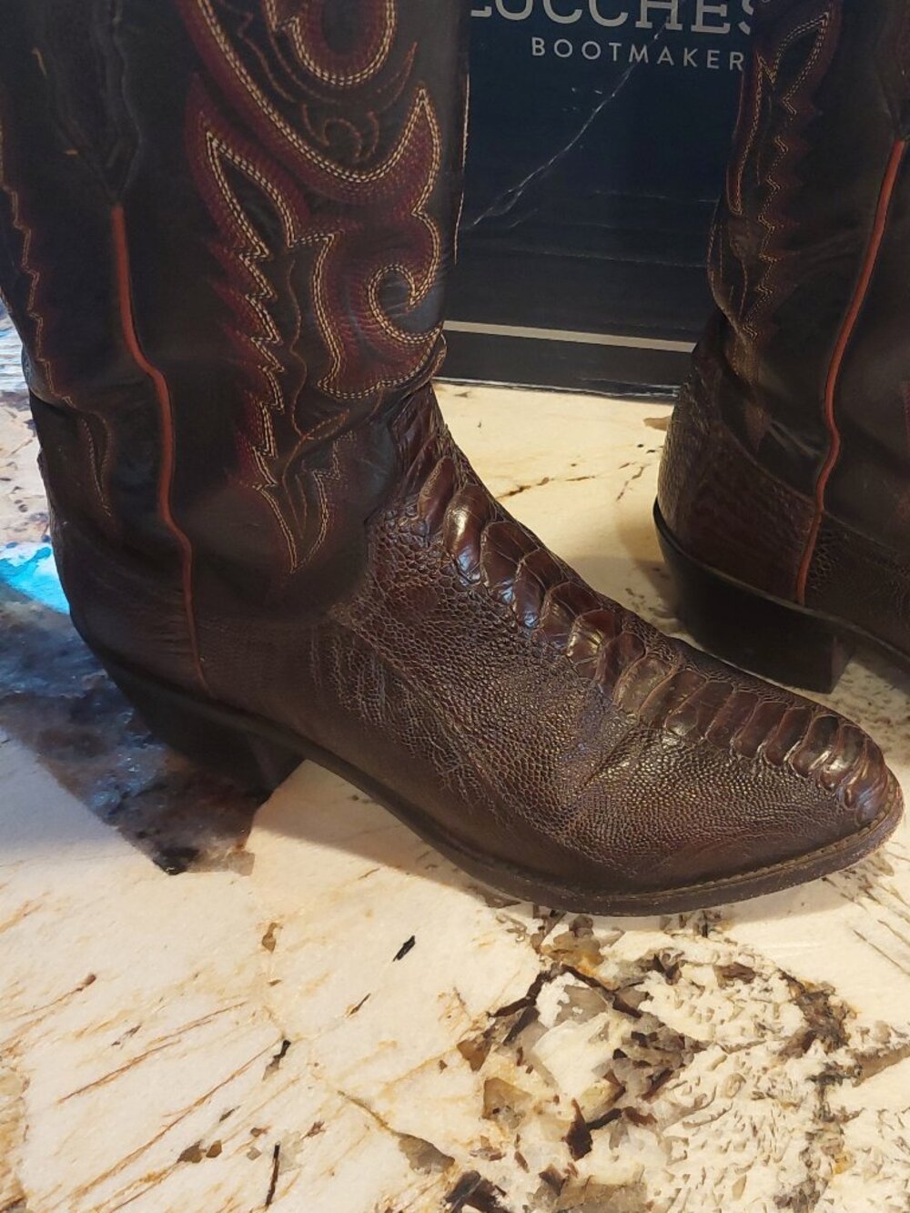 Lucchese Brown Leather Cowboy Boots with Embroidered Shaft
